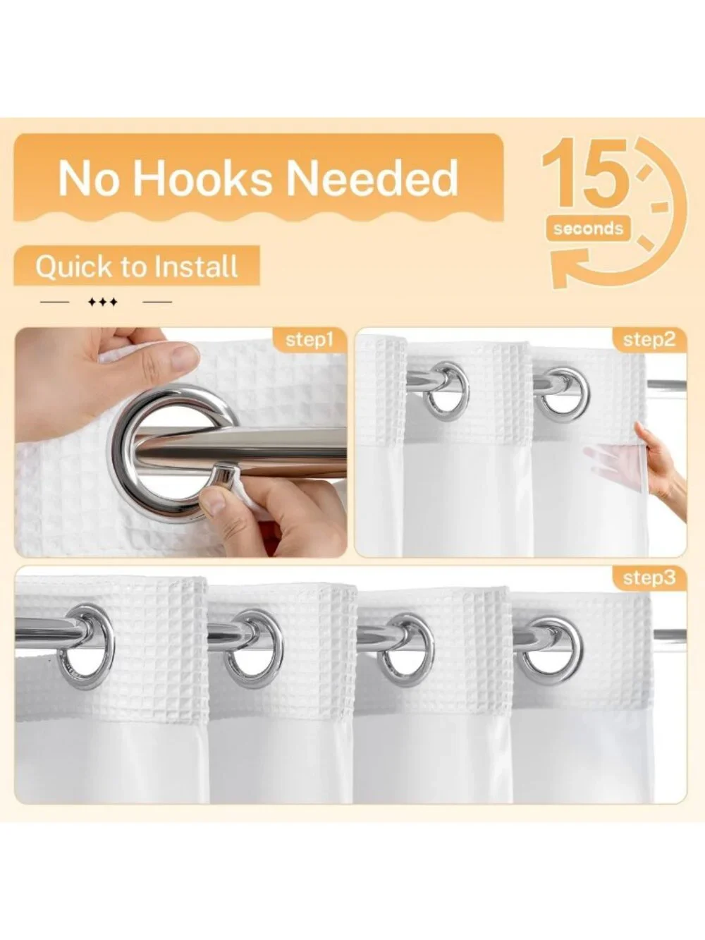 Elegant White Cotton Blend Shower Curtain Set with Liner, 71x74 - Bathroom Decor